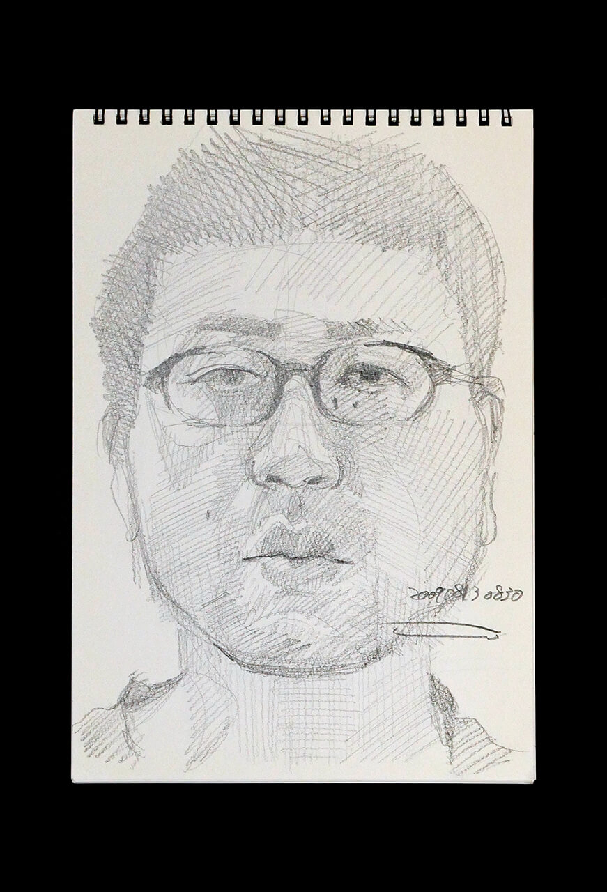 Contemporary artist SHINTAKU Tomoni's 2009/8/13 Self-portrait or pencil drawing