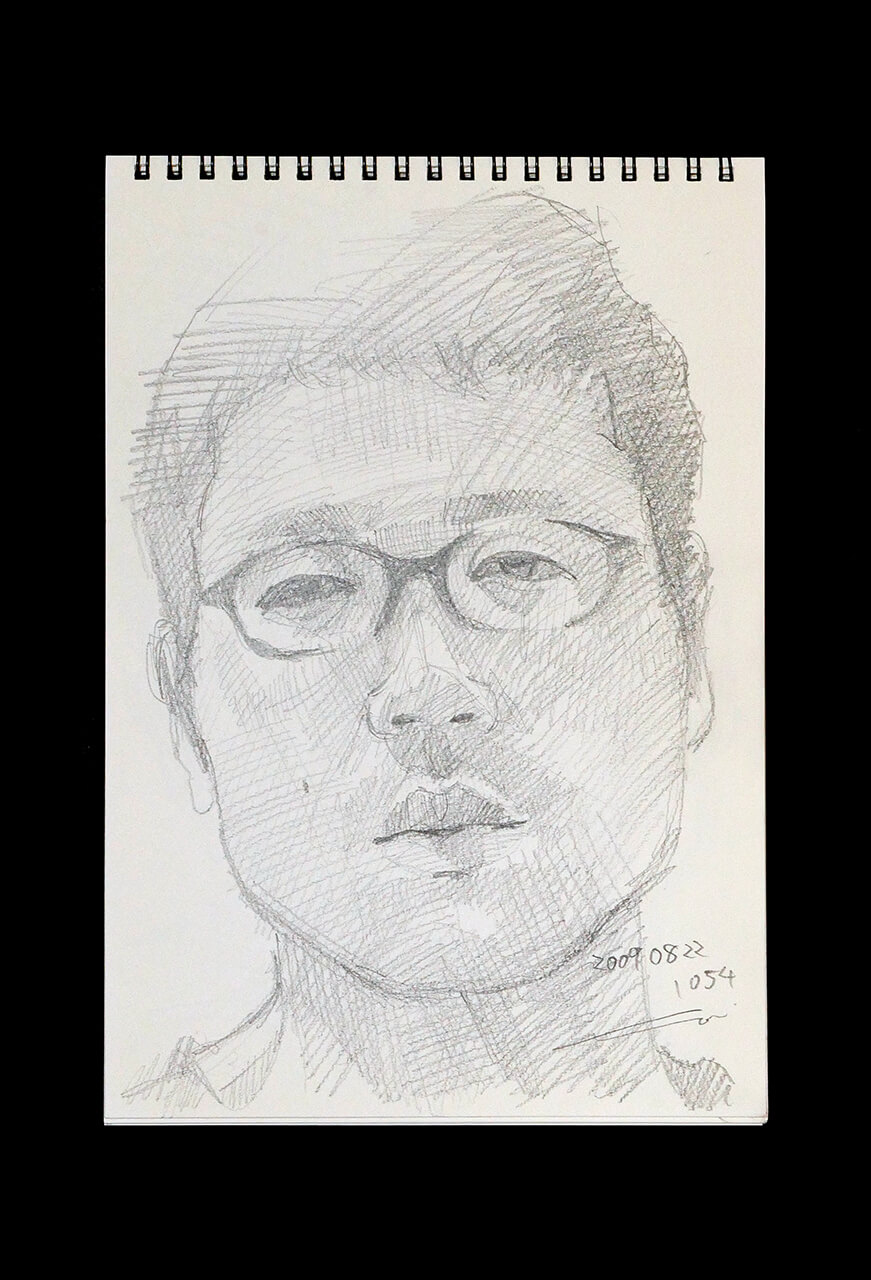 Contemporary artist SHINTAKU Tomoni's 2009/8/22 Self-portrait or pencil drawing