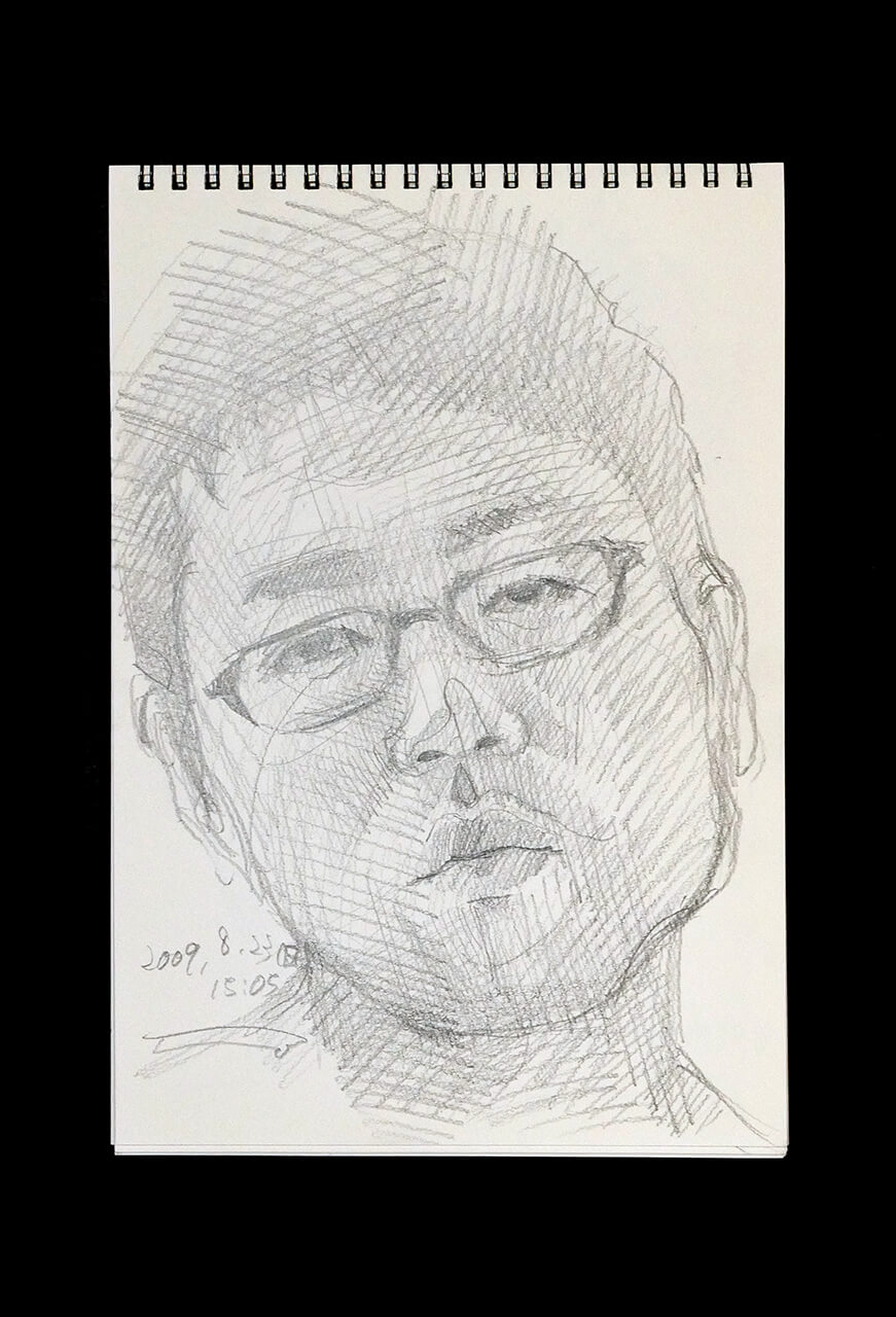 Contemporary artist SHINTAKU Tomoni's 2009/8/23 Self-portrait or pencil drawing