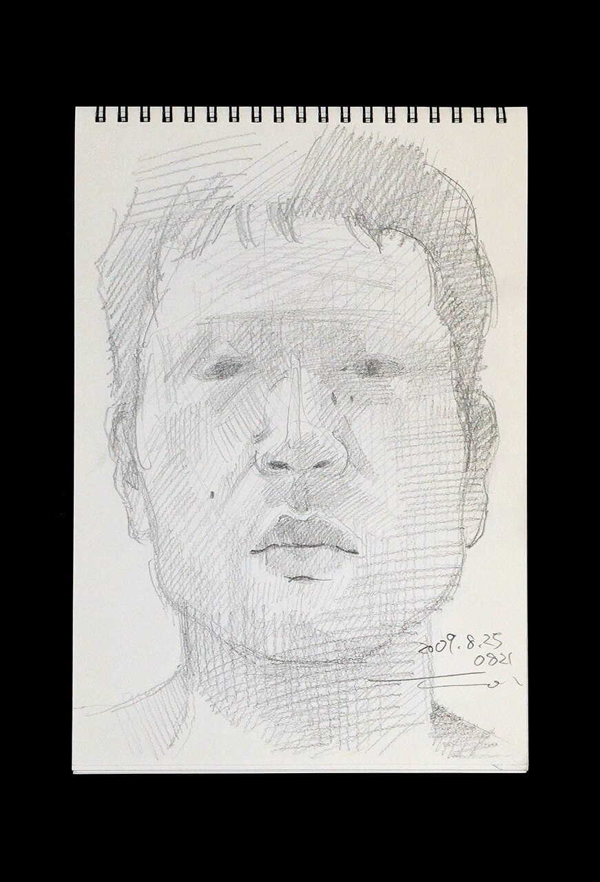 Contemporary artist SHINTAKU Tomoni's 2009/8/25 Self-portrait or pencil drawing