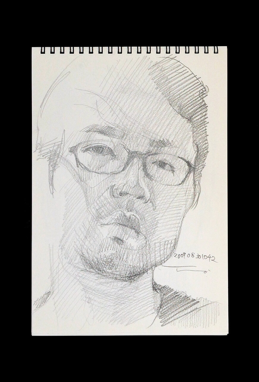 Contemporary artist SHINTAKU Tomoni's 2009/8/30 Self-portrait or pencil drawing