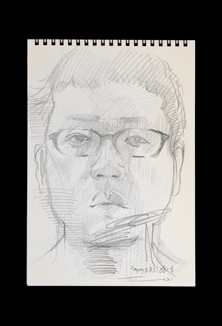 Contemporary artist SHINTAKU Tomoni's 2009/8/31 Self-portrait or pencil drawing
