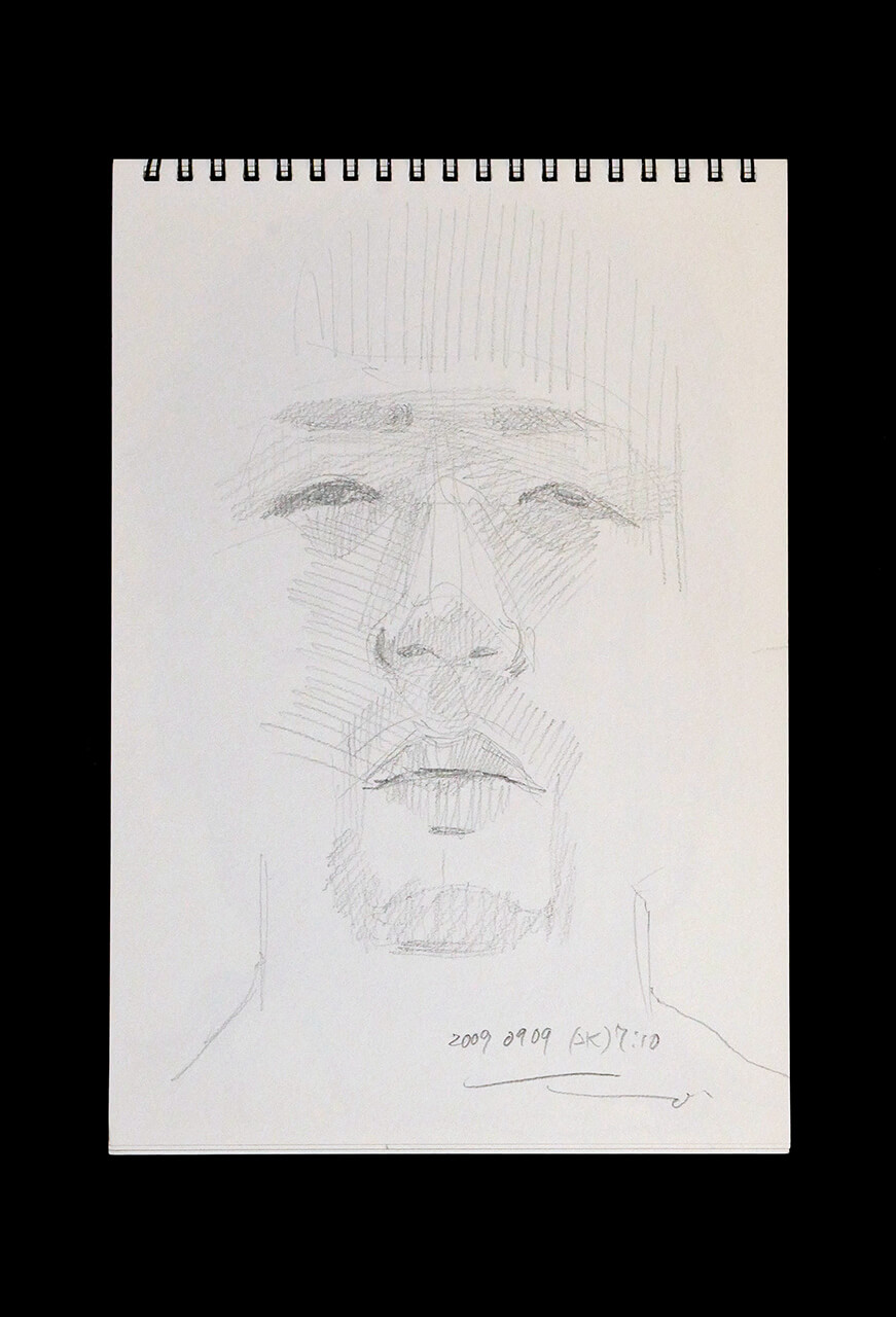 Contemporary artist SHINTAKU Tomoni's 2009/9/9 Self-portrait or pencil drawing