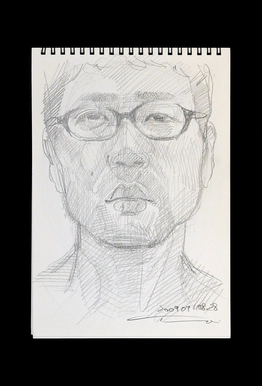 Contemporary artist SHINTAKU Tomoni's 2009/9/11 Self-portrait or pencil drawing
