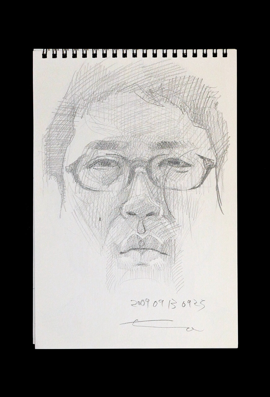 Contemporary artist SHINTAKU Tomoni's 2009/9/13 Self-portrait or pencil drawing