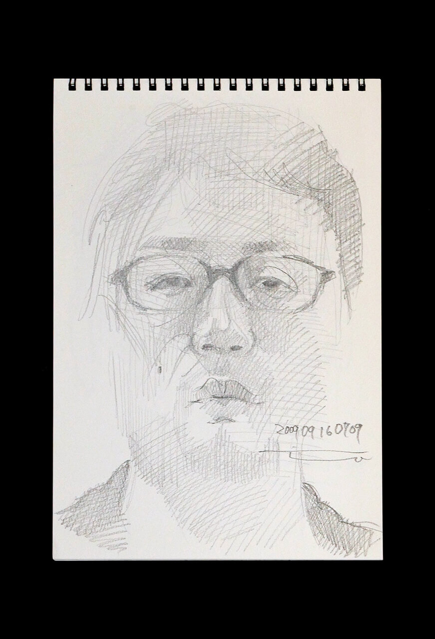 Contemporary artist SHINTAKU Tomoni's 2009/9/16 Self-portrait or pencil drawing