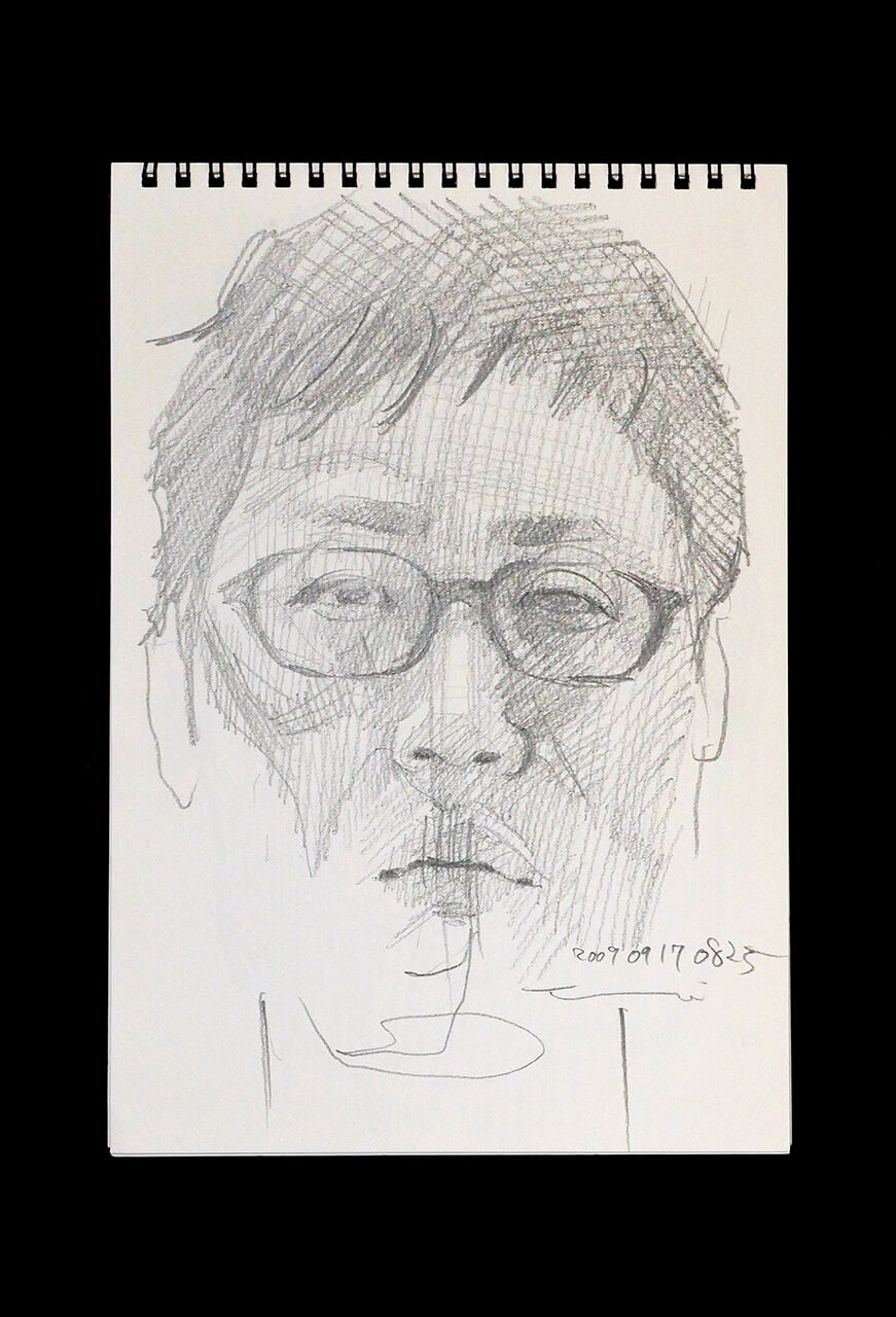 Contemporary artist SHINTAKU Tomoni's 2009/9/17 Self-portrait or pencil drawing