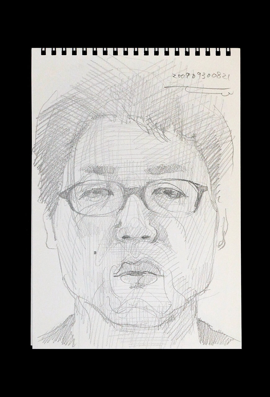 Contemporary artist SHINTAKU Tomoni's 2009/9/30 Self-portrait or pencil drawing