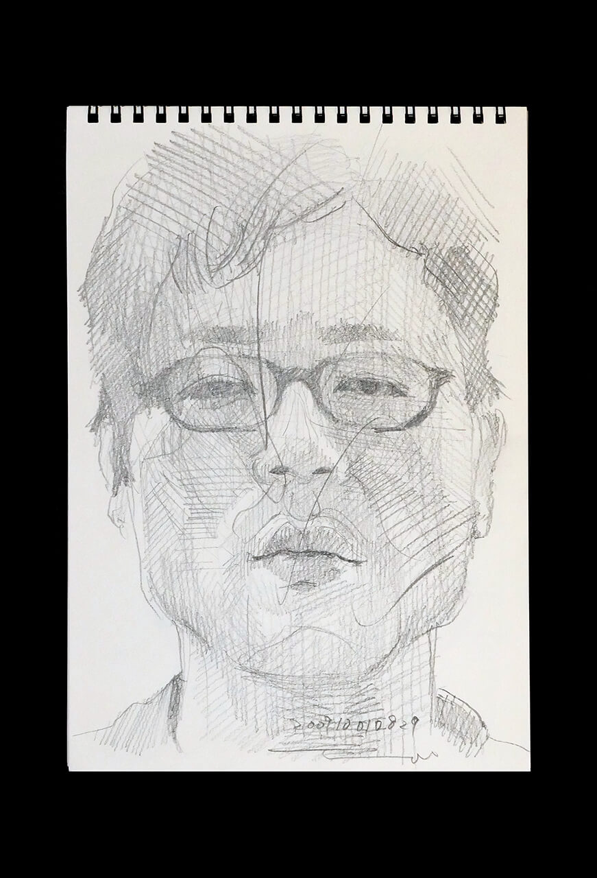 Contemporary artist SHINTAKU Tomoni's 2009/10/1 Self-portrait or pencil drawing