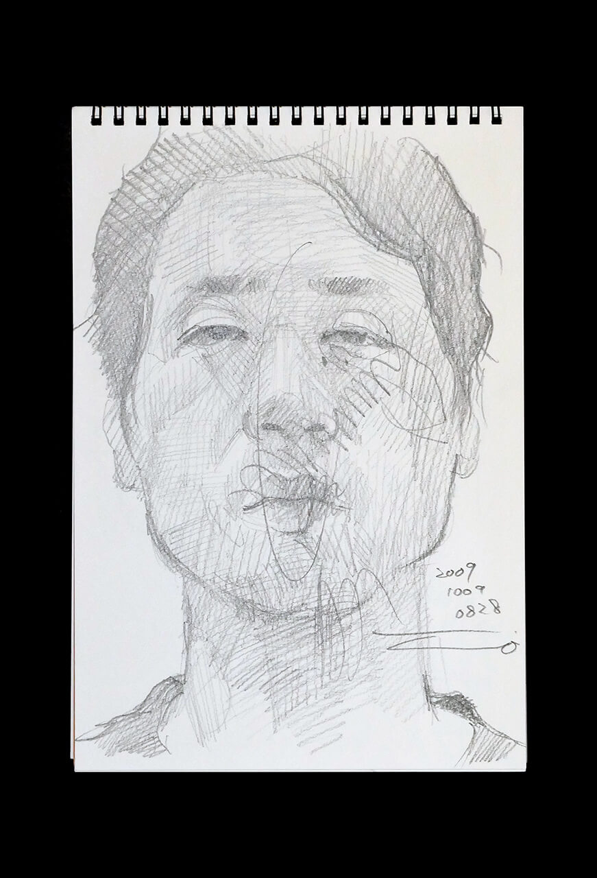 Contemporary artist SHINTAKU Tomoni's 2009/10/9 Self-portrait or pencil drawing