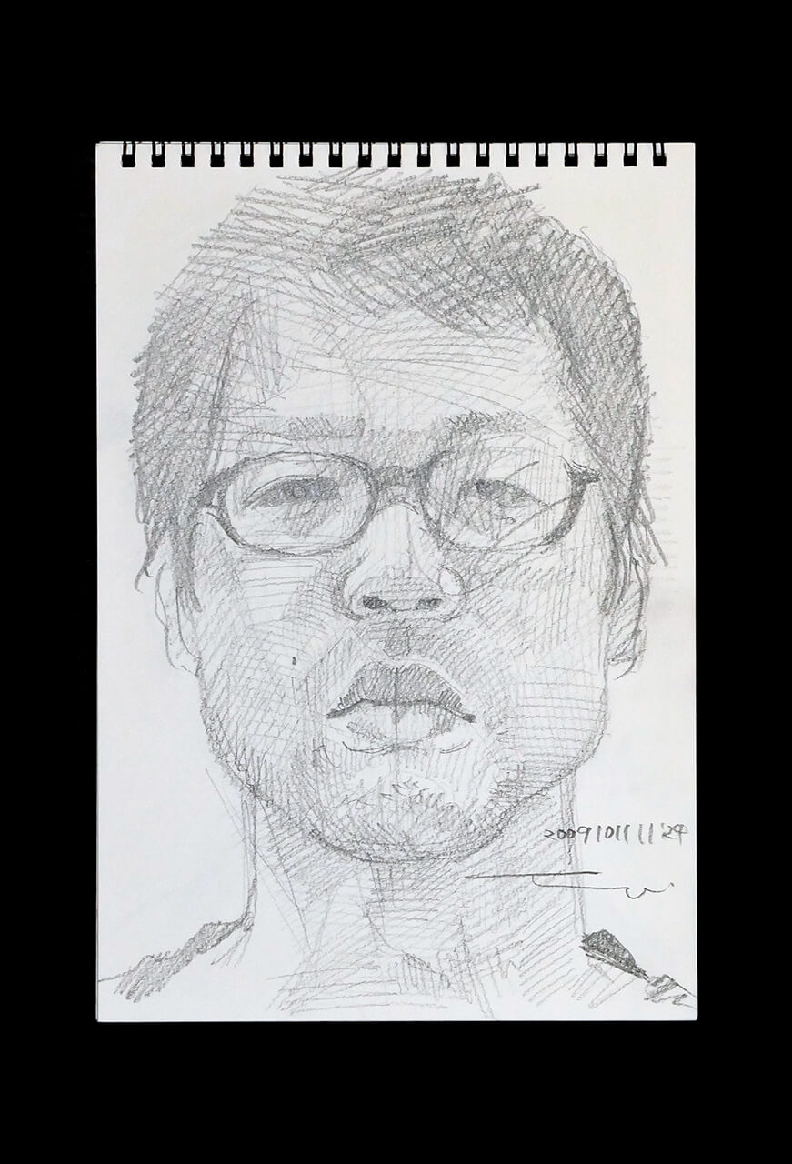 Contemporary artist SHINTAKU Tomoni's 2009/10/11 Self-portrait or pencil drawing