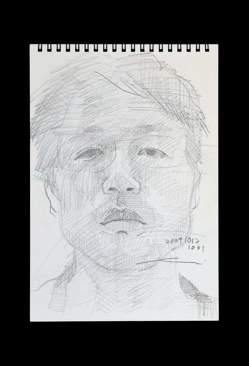 Contemporary artist SHINTAKU Tomoni's 2009/10/12 Self-portrait or pencil drawing