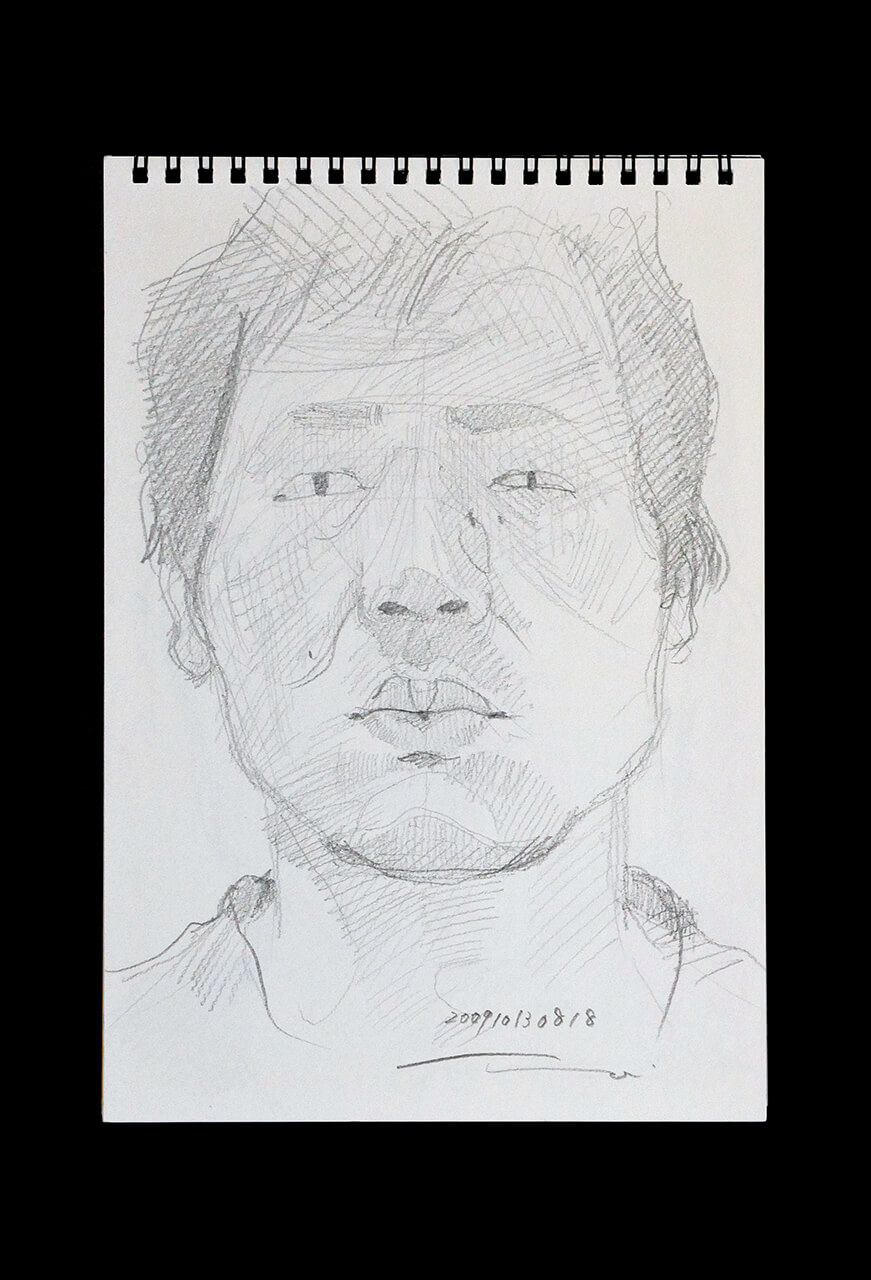 Contemporary artist SHINTAKU Tomoni's 2009/10/13 Self-portrait or pencil drawing
