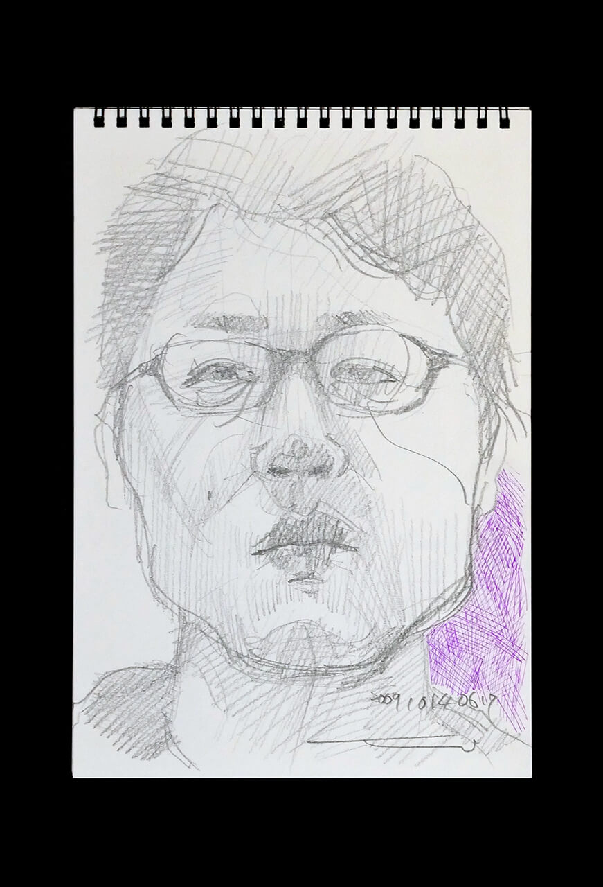 Contemporary artist SHINTAKU Tomoni's 2009/10/14 Self-portrait or pencil drawing