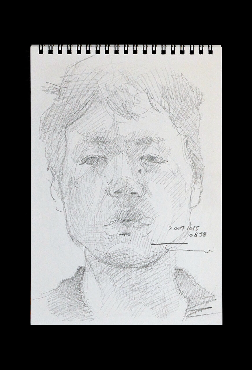 Contemporary artist SHINTAKU Tomoni's 2009/10/15 Self-portrait or pencil drawing