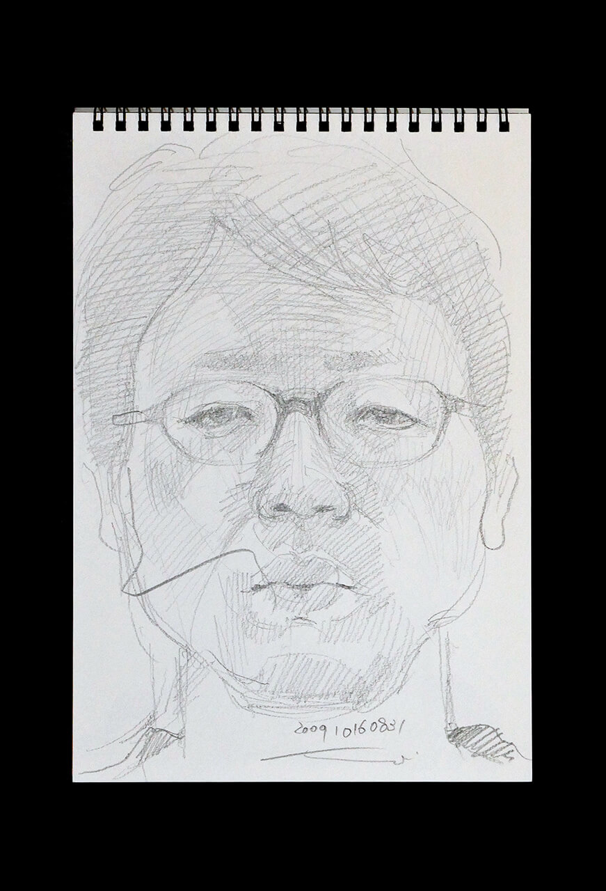 Contemporary artist SHINTAKU Tomoni's 2009/10/16 Self-portrait or pencil drawing