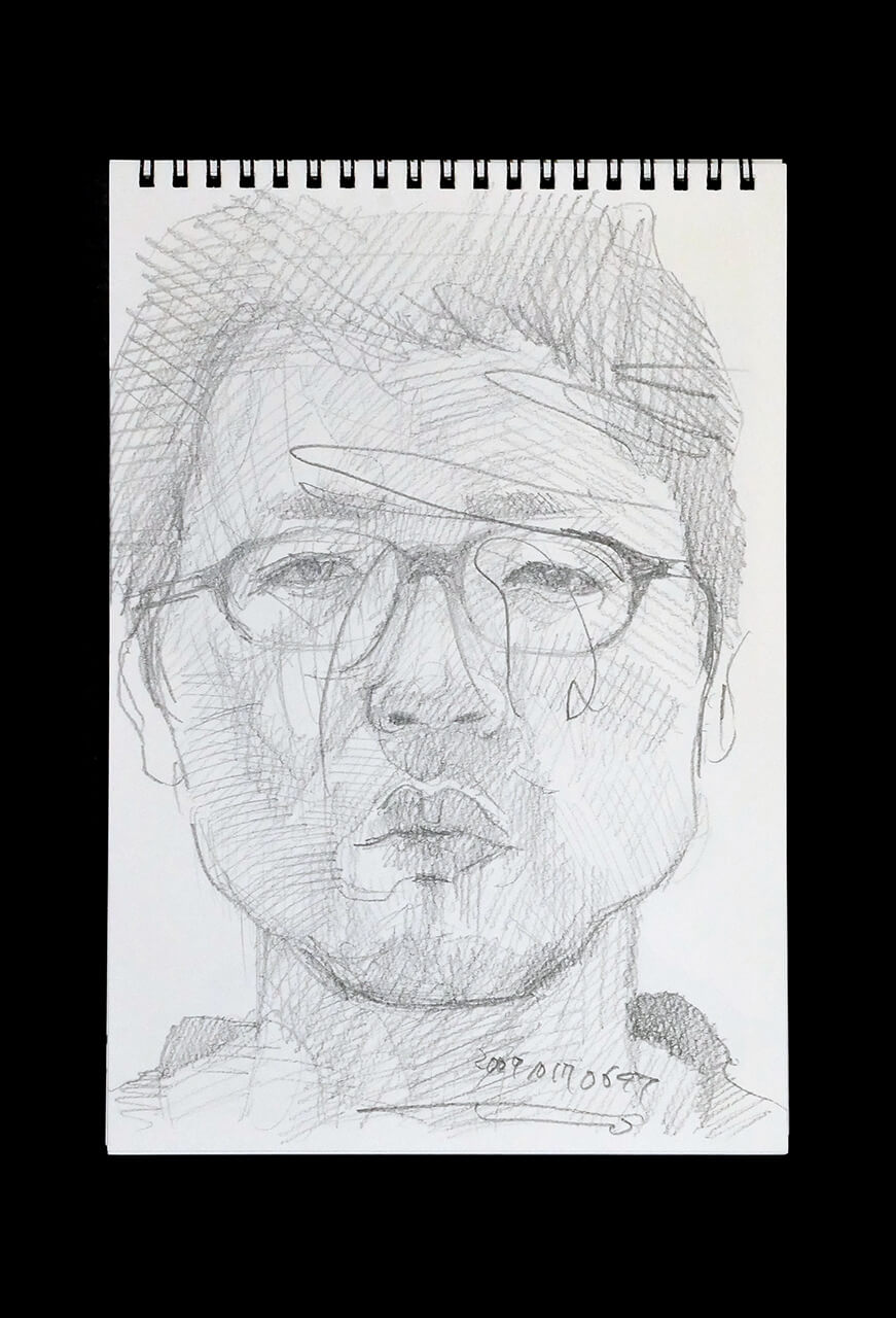 Contemporary artist SHINTAKU Tomoni's 2009/10/17 Self-portrait or pencil drawing