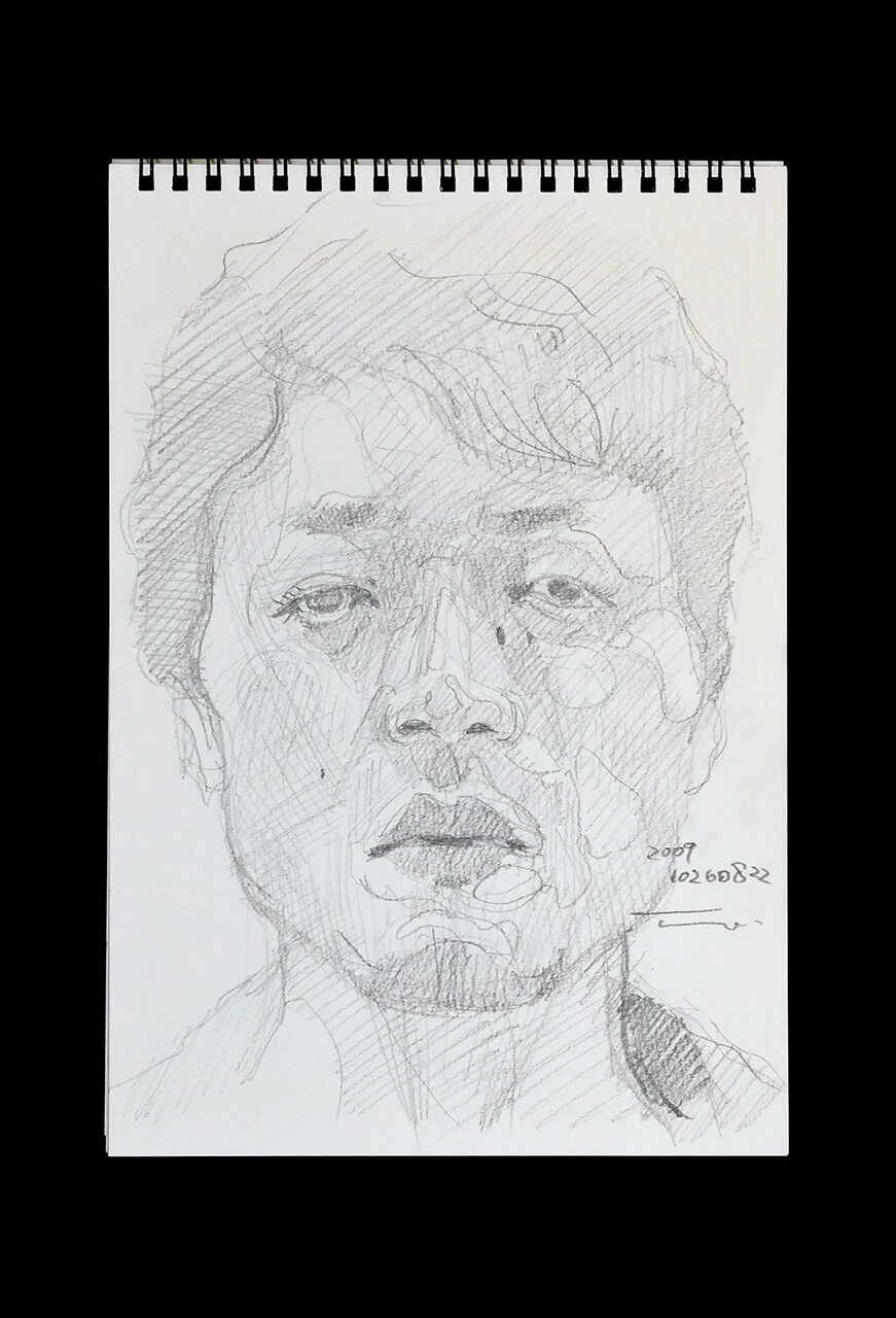 Contemporary artist SHINTAKU Tomoni's 2009/10/26 Self-portrait or pencil drawing