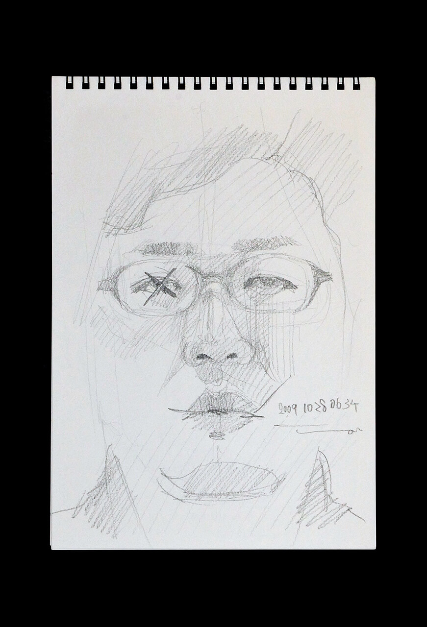 Contemporary artist SHINTAKU Tomoni's 2009/10/28 Self-portrait or pencil drawing