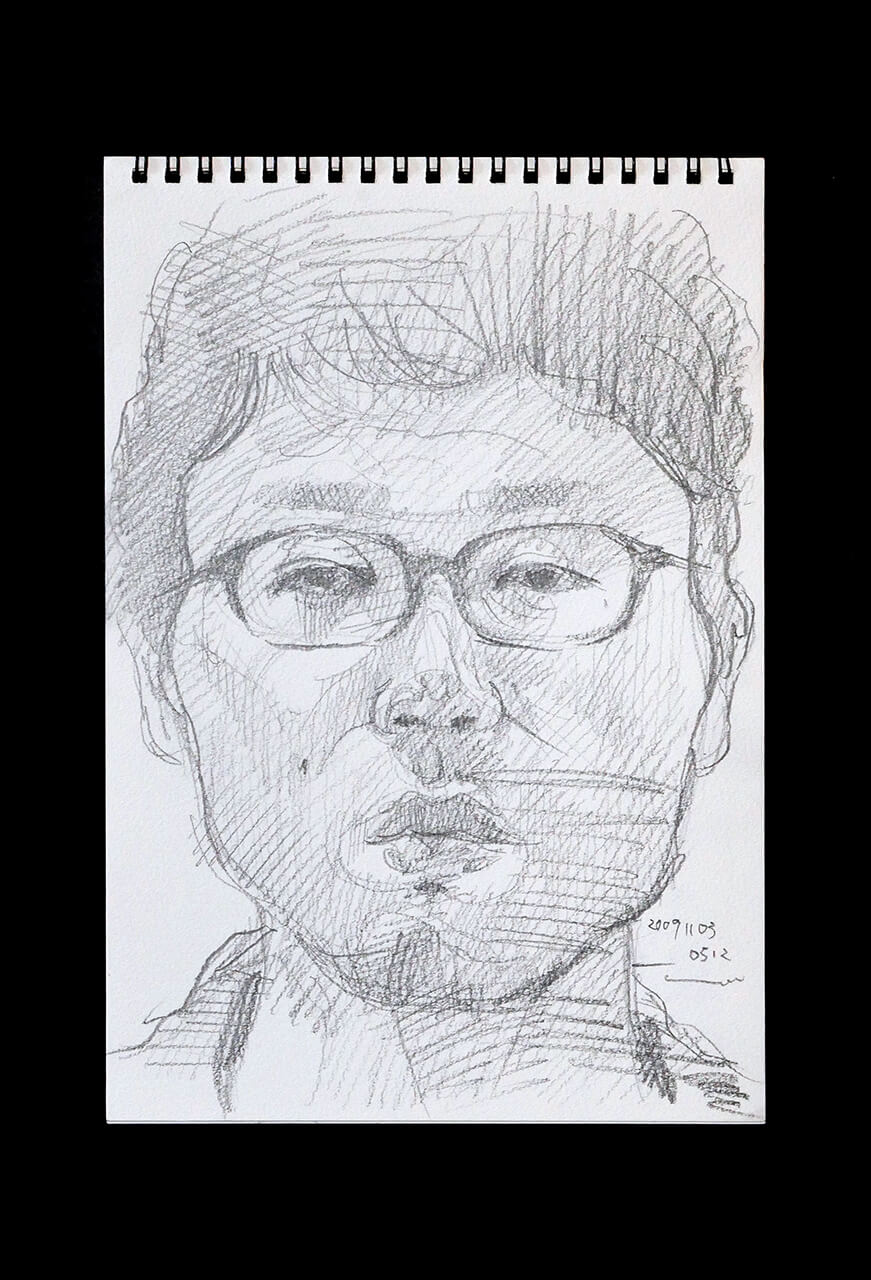 Contemporary artist SHINTAKU Tomoni's 2009/11/3 Self-portrait or pencil drawing