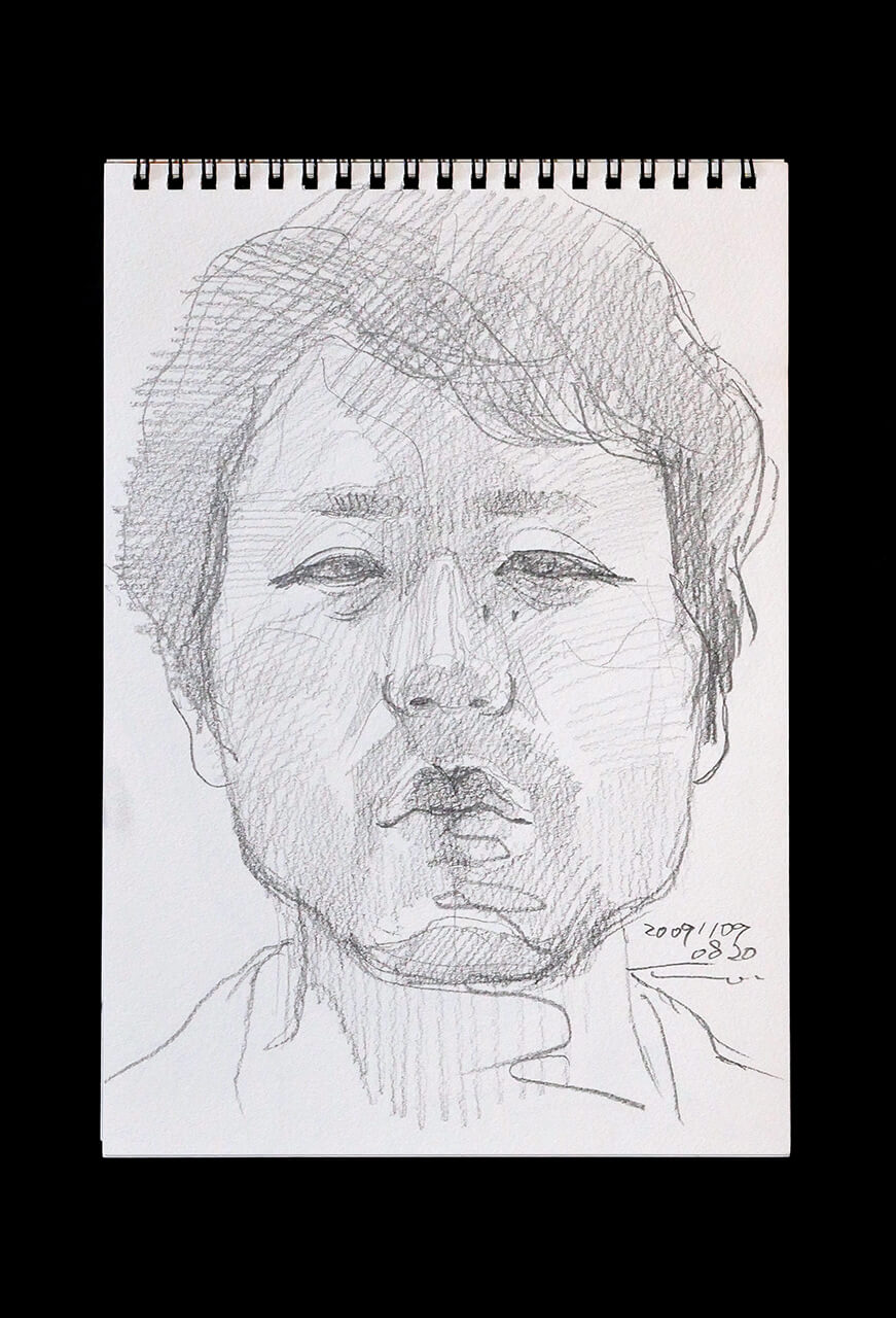 Contemporary artist SHINTAKU Tomoni's 2009/11/7 Self-portrait or pencil drawing