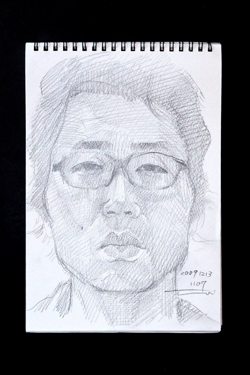 Contemporary artist SHINTAKU Tomoni's 2009/12/13 Self-portrait or pencil drawing