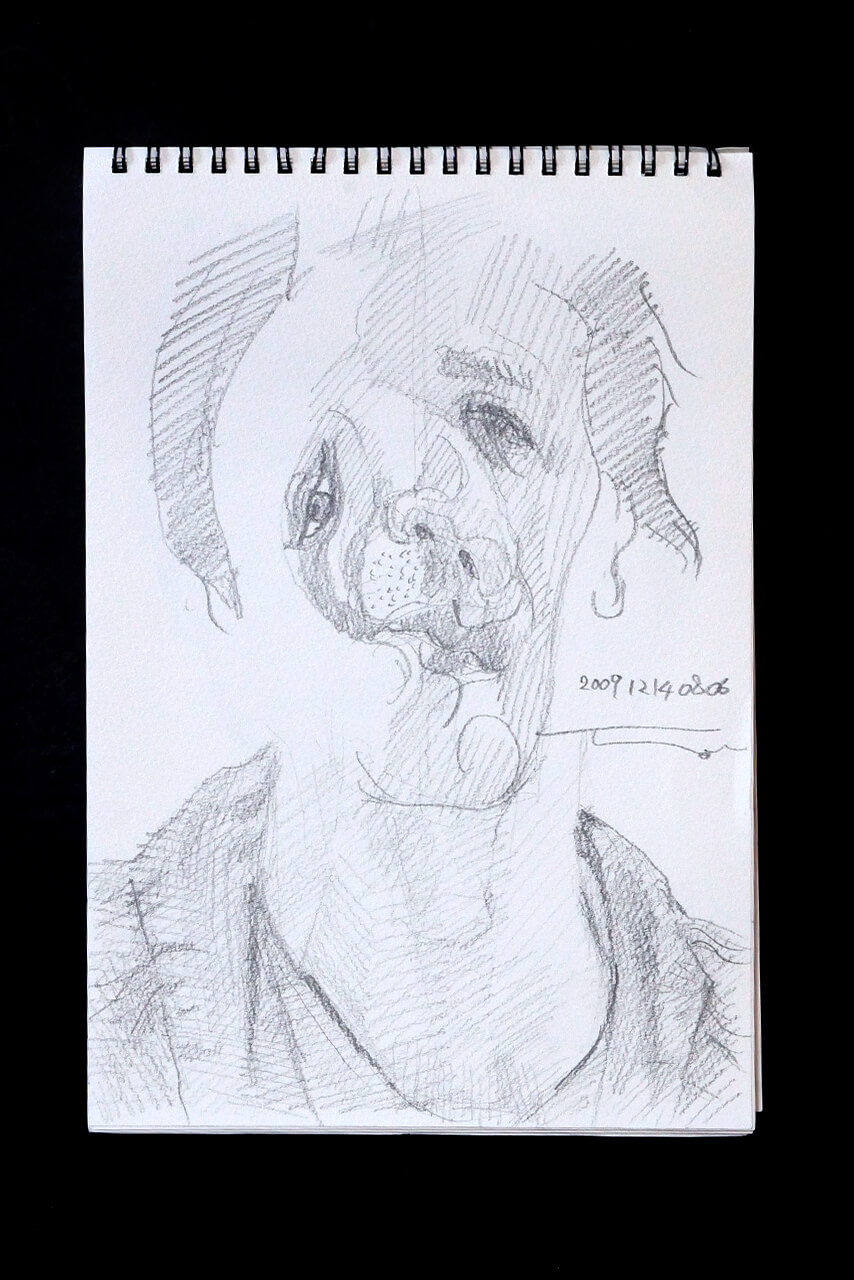 Contemporary artist SHINTAKU Tomoni's 2009/12/14 Self-portrait or pencil drawing