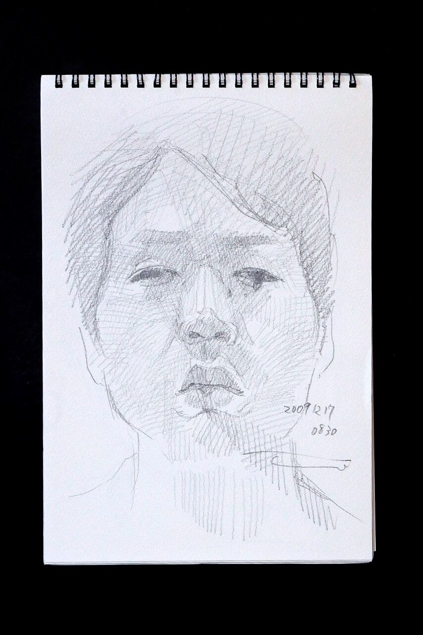 Contemporary artist SHINTAKU Tomoni's 2009/12/17 Self-portrait or pencil drawing