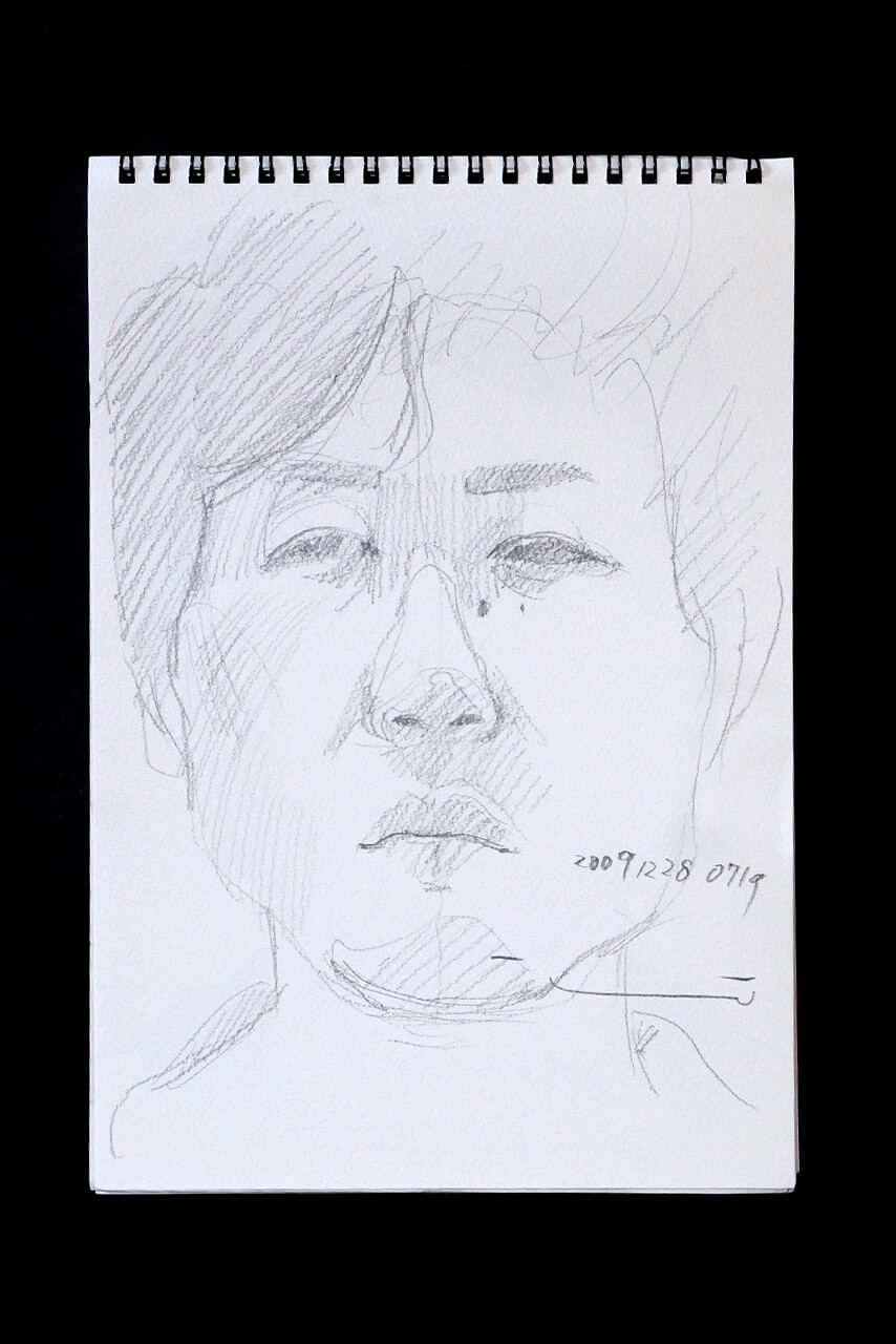 Contemporary artist SHINTAKU Tomoni's 2009/12/28 Self-portrait or pencil drawing