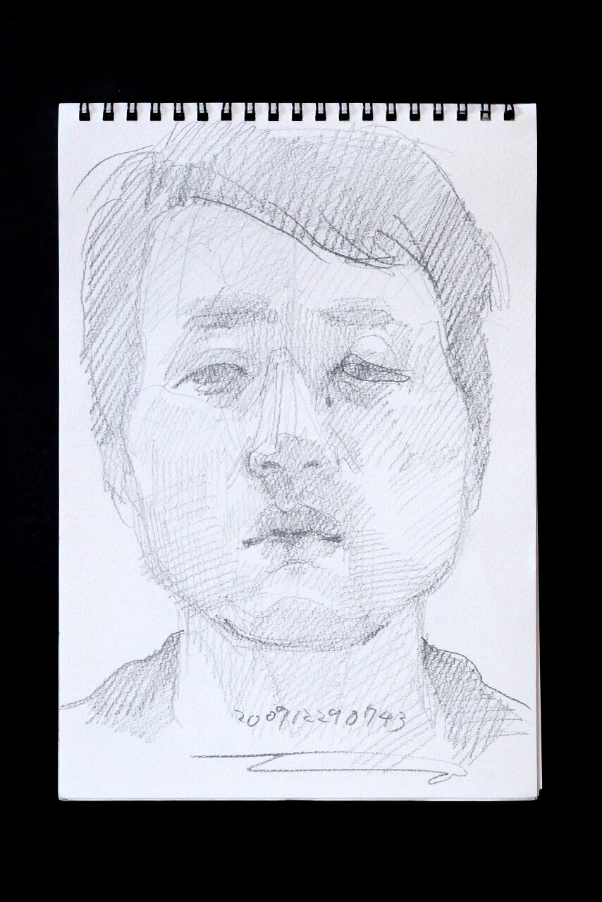 Contemporary artist SHINTAKU Tomoni's 2009/12/29 Self-portrait or pencil drawing