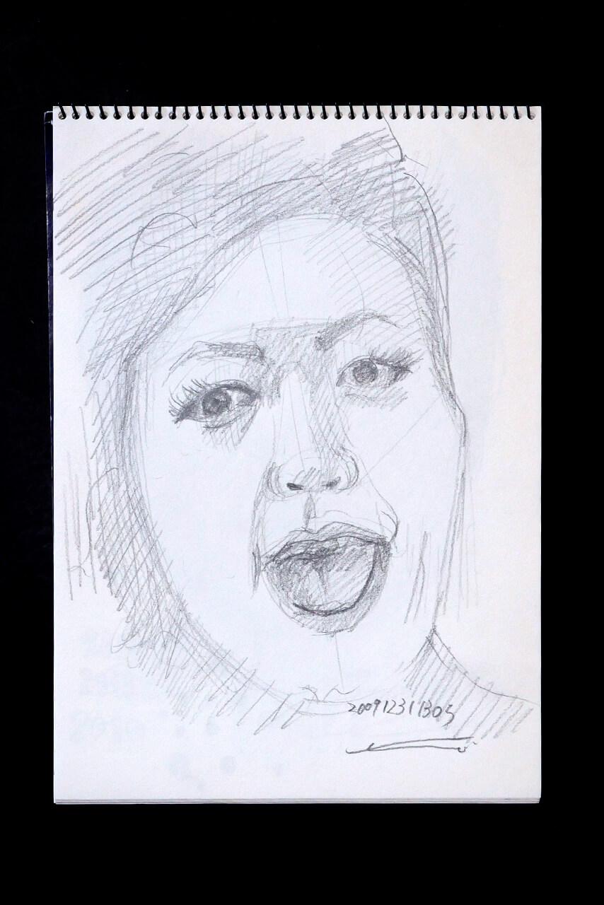 Contemporary artist SHINTAKU Tomoni's 2009/12/31 Self-portrait or pencil drawing