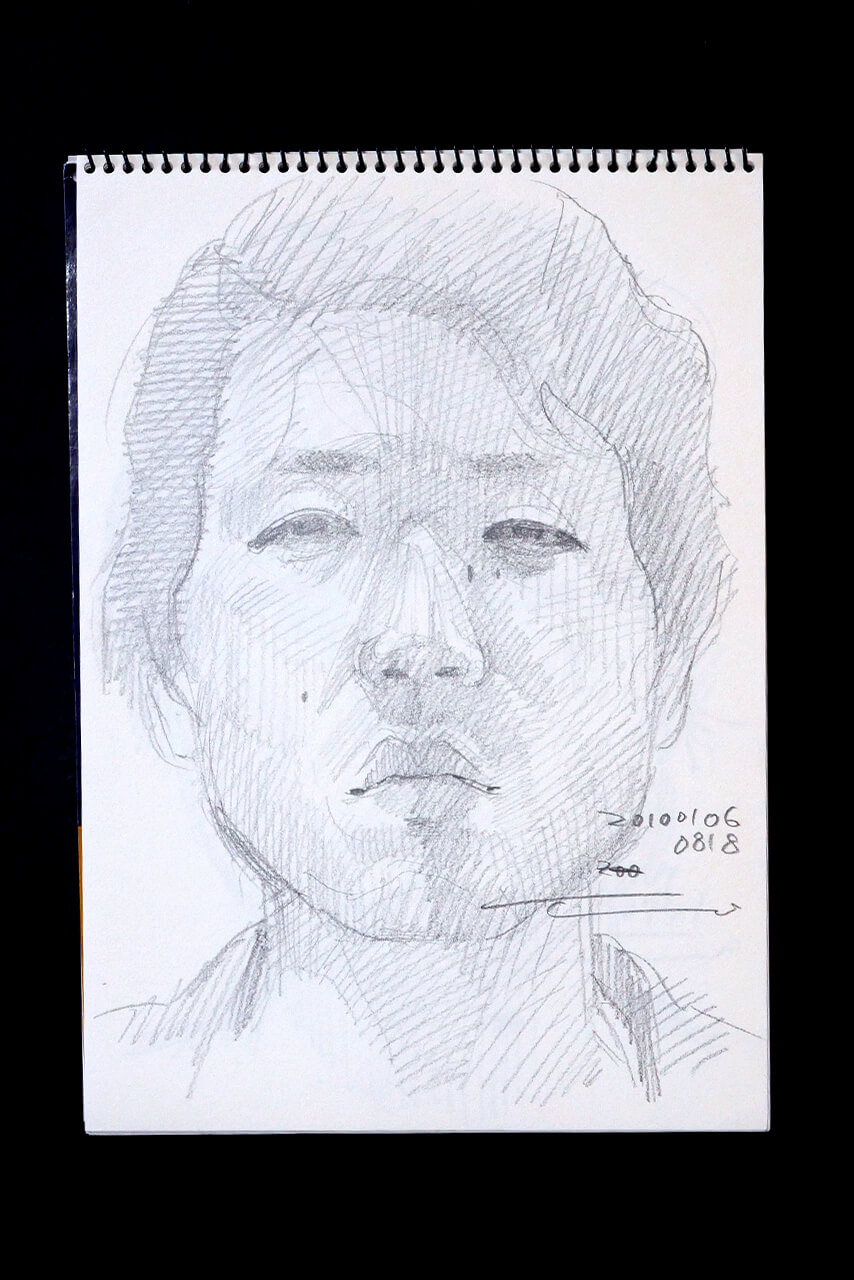 Contemporary artist SHINTAKU Tomoni's 2010/1/6 Self-portrait or pencil drawing