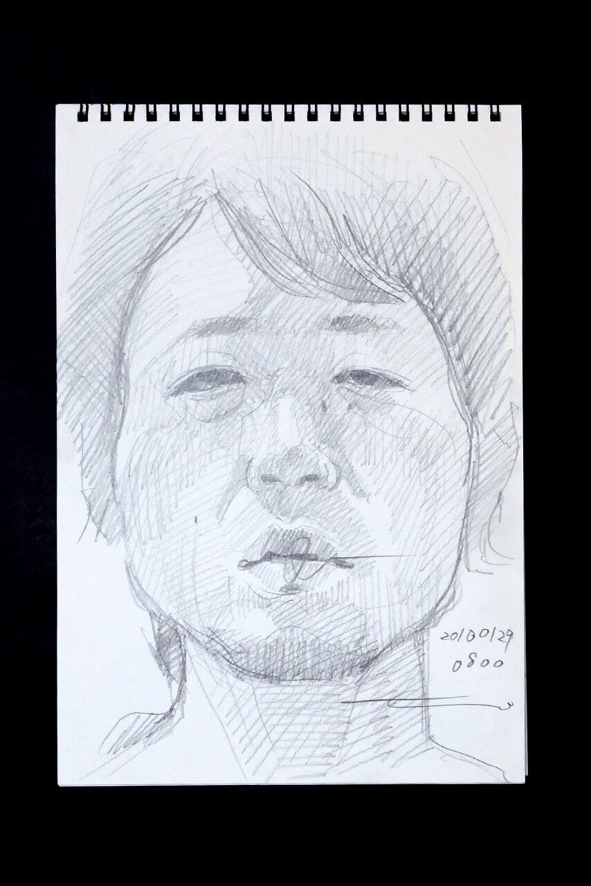 Contemporary artist SHINTAKU Tomoni's 2010/1/29 Self-portrait or pencil drawing