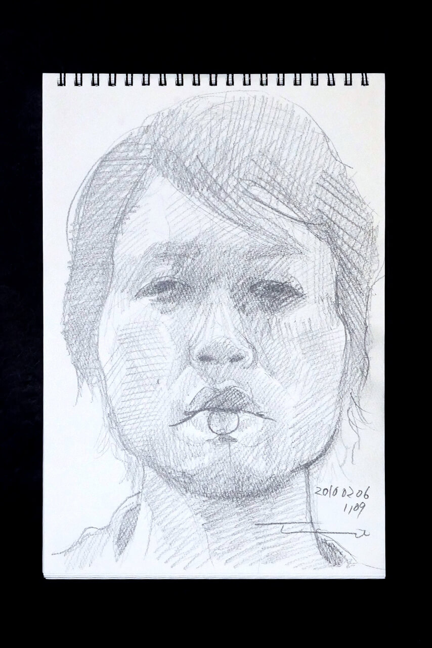 Contemporary artist SHINTAKU Tomoni's 2010/2/6 Self-portrait or pencil drawing