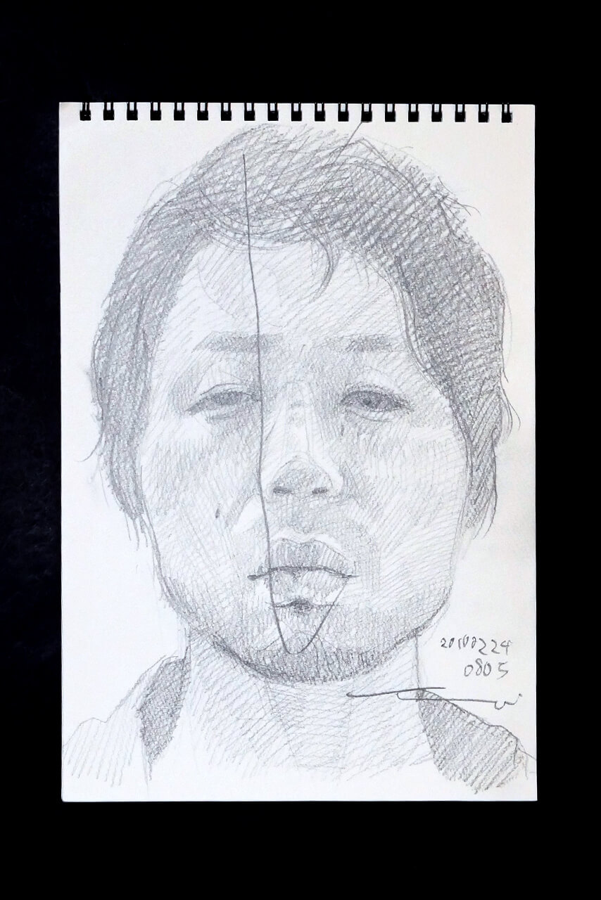 Contemporary artist SHINTAKU Tomoni's 2010/2/24 Self-portrait or pencil drawing