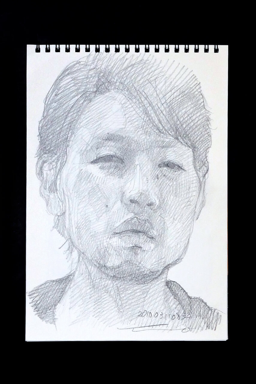 Contemporary artist SHINTAKU Tomoni's 2010/3/11 Self-portrait or pencil drawing