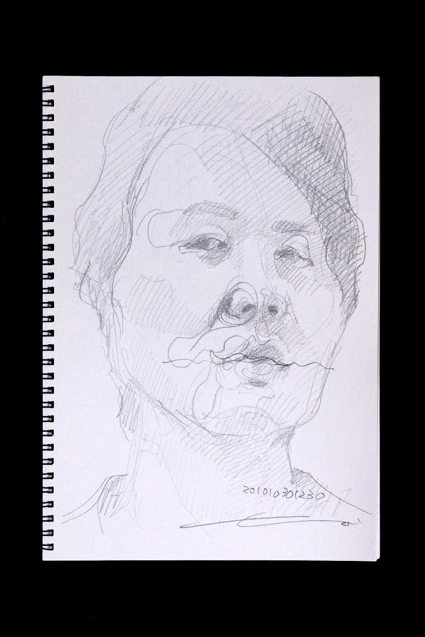 Contemporary artist SHINTAKU Tomoni's 2010/10/30 Self-portrait or pencil drawing