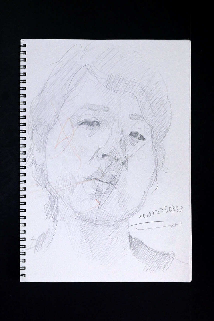 Contemporary artist SHINTAKU Tomoni's 2010/12/25 Self-portrait or pencil drawing