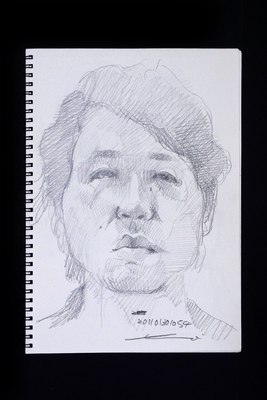 Contemporary artist SHINTAKU Tomoni's 2011/1/30 Self-portrait or pencil drawing