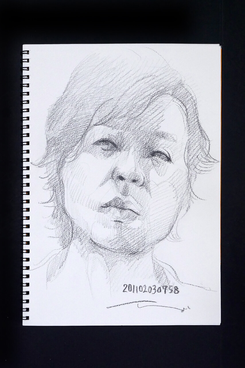Contemporary artist SHINTAKU Tomoni's 2011/2/3 Self-portrait or pencil drawing