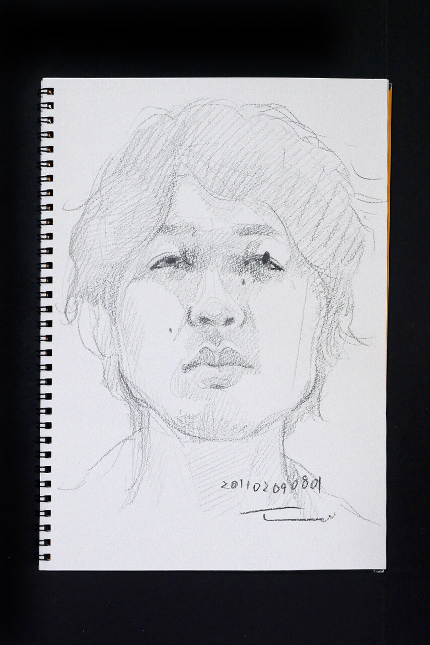 Contemporary artist SHINTAKU Tomoni's 2011/2/9 Self-portrait or pencil drawing