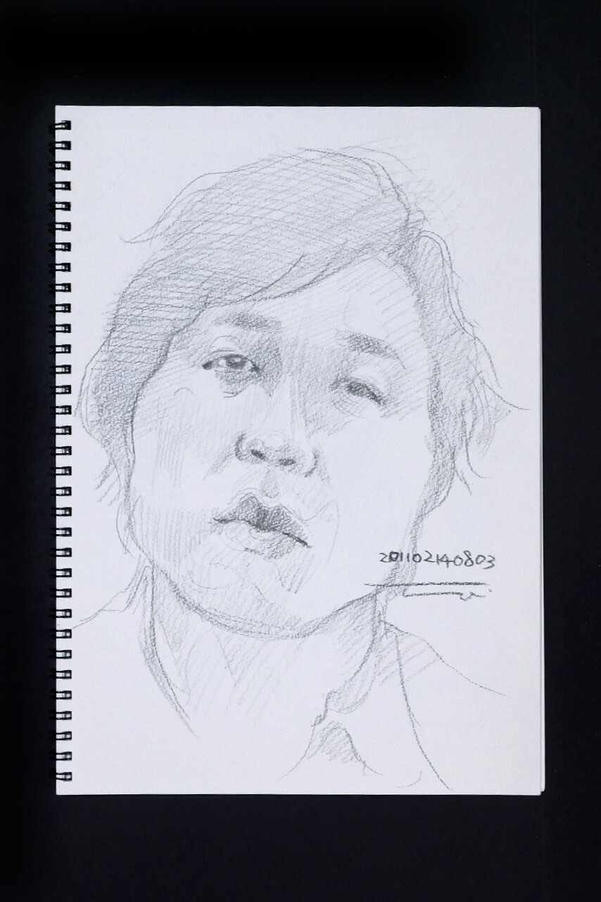 Contemporary artist SHINTAKU Tomoni's 2011/2/14 Self-portrait or pencil drawing