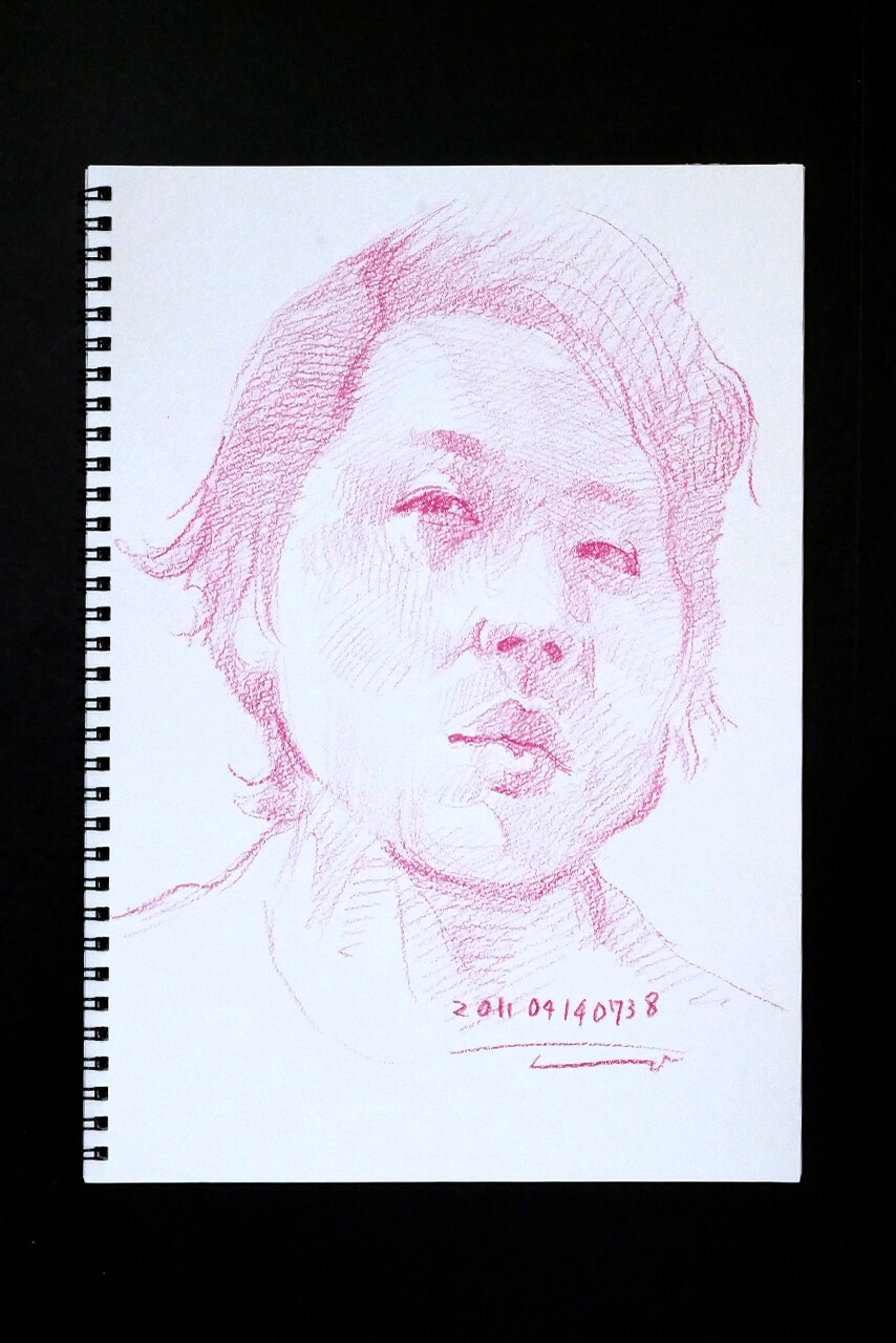 Contemporary artist SHINTAKU Tomoni's 2011/4/14 Self-portrait or pencil drawing