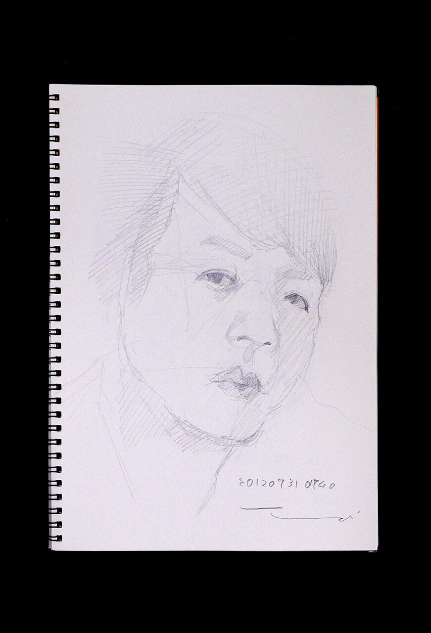 Contemporary artist SHINTAKU Tomoni's 2012/7/31 Self-portrait or pencil drawing