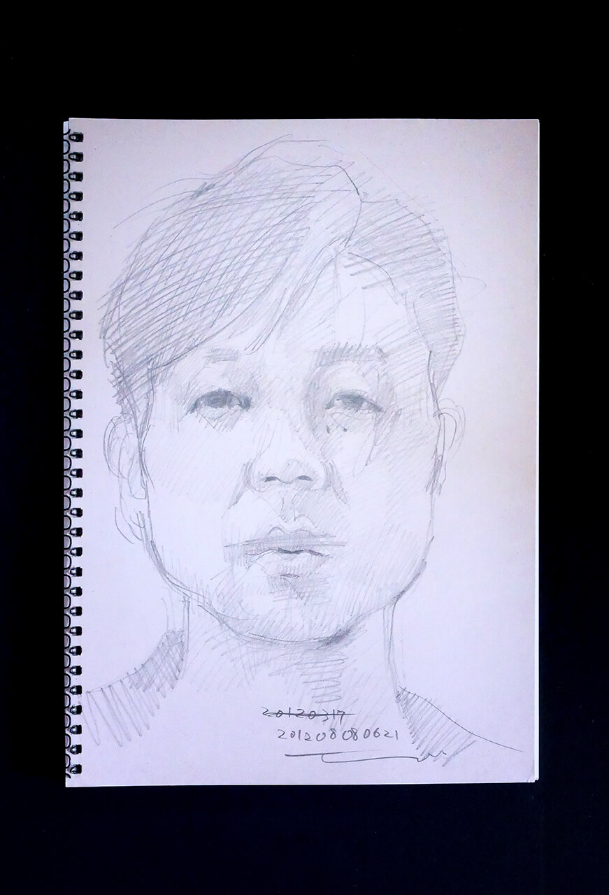 Contemporary artist SHINTAKU Tomoni's 2012/8/8 Self-portrait or pencil drawing