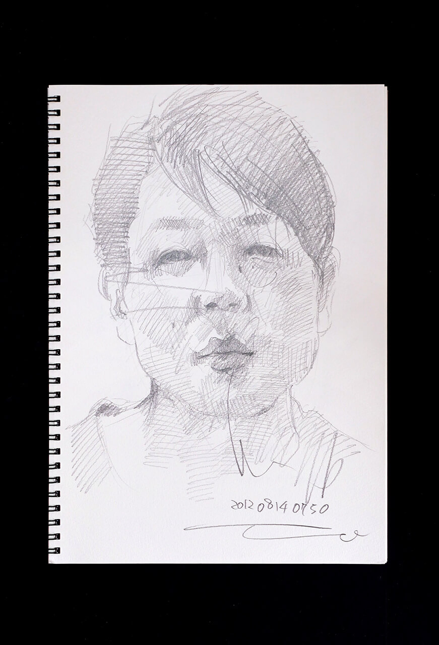 Contemporary artist SHINTAKU Tomoni's 2012/8/14 Self-portrait or pencil drawing