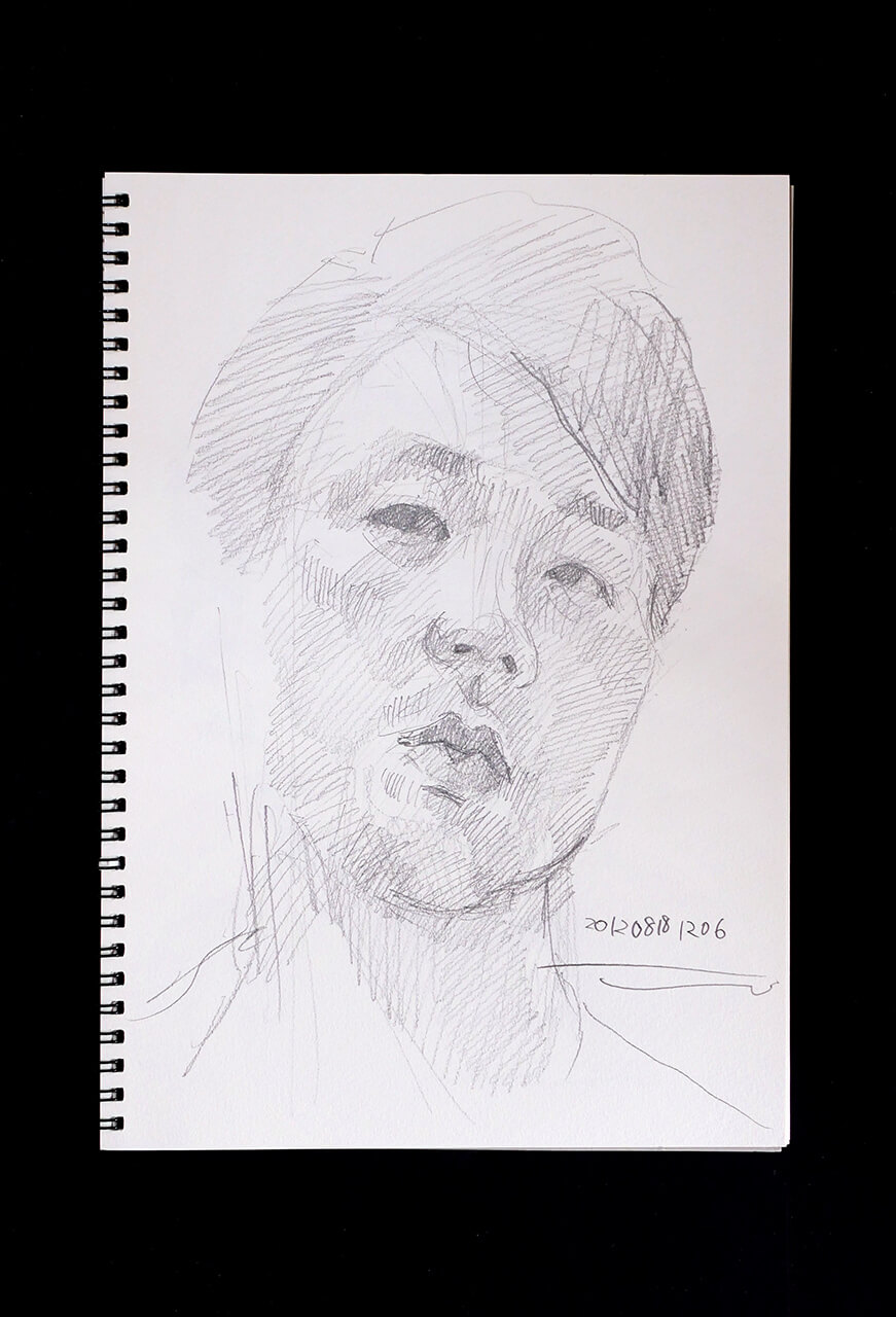 Contemporary artist SHINTAKU Tomoni's 2012/8/18 Self-portrait or pencil drawing
