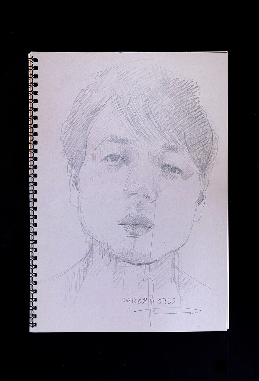 Contemporary artist SHINTAKU Tomoni's 2012/9/11 Self-portrait or pencil drawing