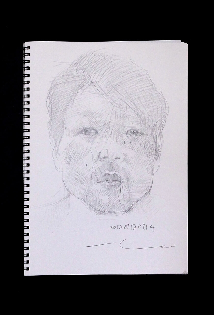 Contemporary artist SHINTAKU Tomoni's 2012/9/18 Self-portrait or pencil drawing