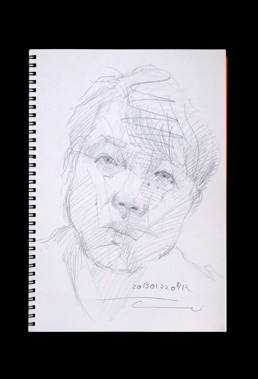 Contemporary artist SHINTAKU Tomoni's 2013/1/22 Self-portrait or pencil drawing